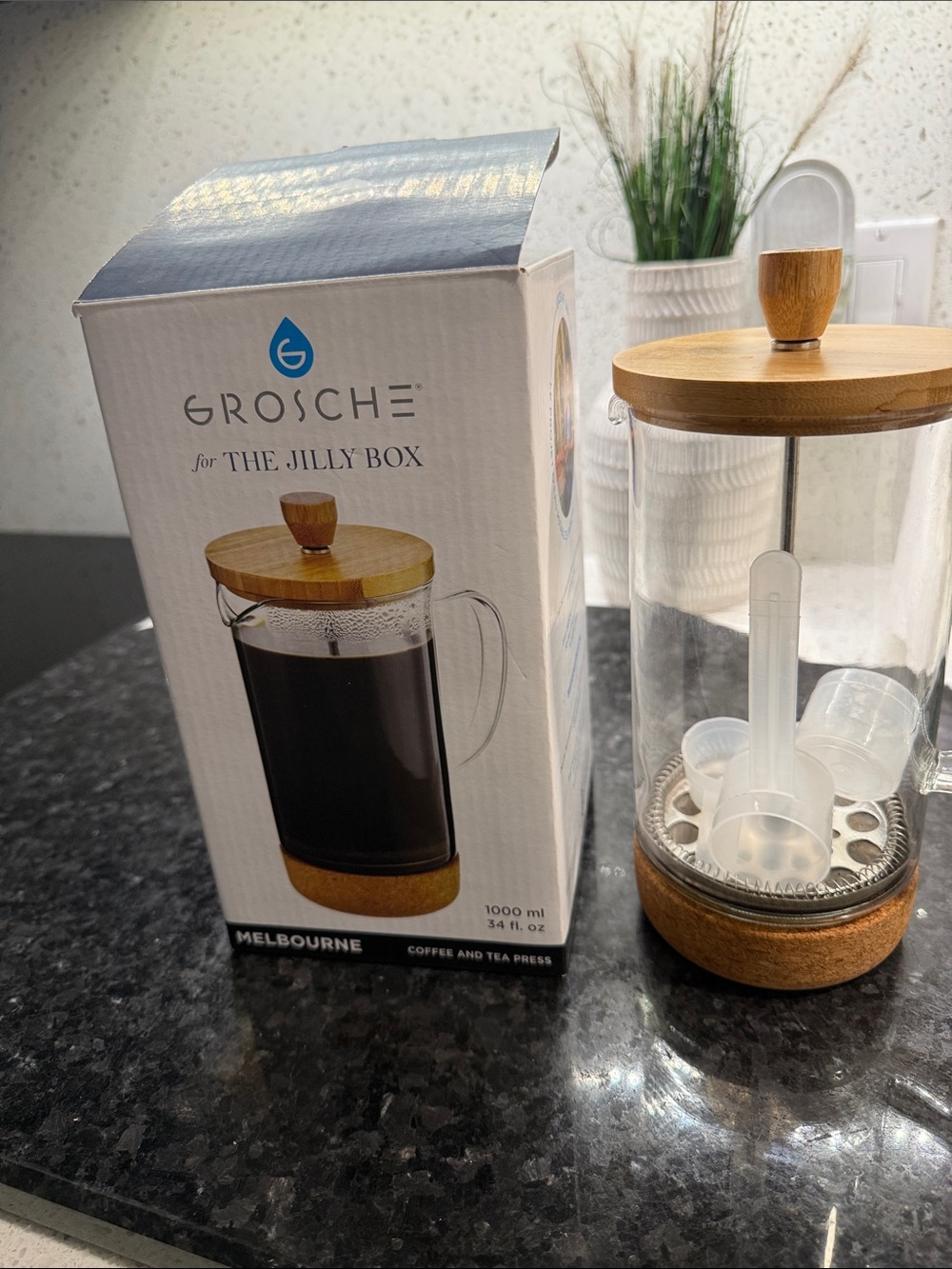 Jilly Box Melbourne Coffee and Tea Press with Bamboo Lid - Clear Glass